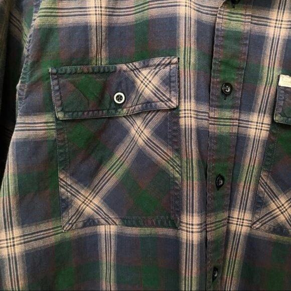 Chaps Mens Plaid Button Up Shirt Size M Blue & Green 100% Cotton Long Sleeve - Picture 4 of 8